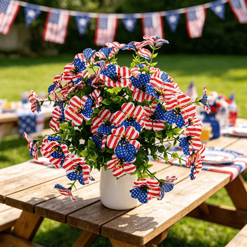 🔥 Patriotic Red White Blue Artificial Flowers💐