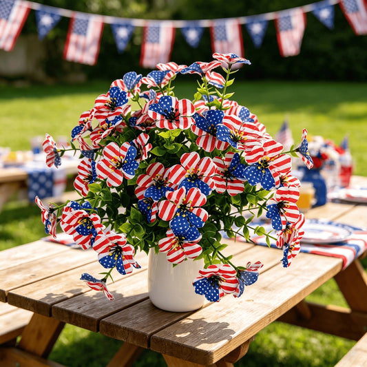🔥 Patriotic Red White Blue Artificial Flowers💐