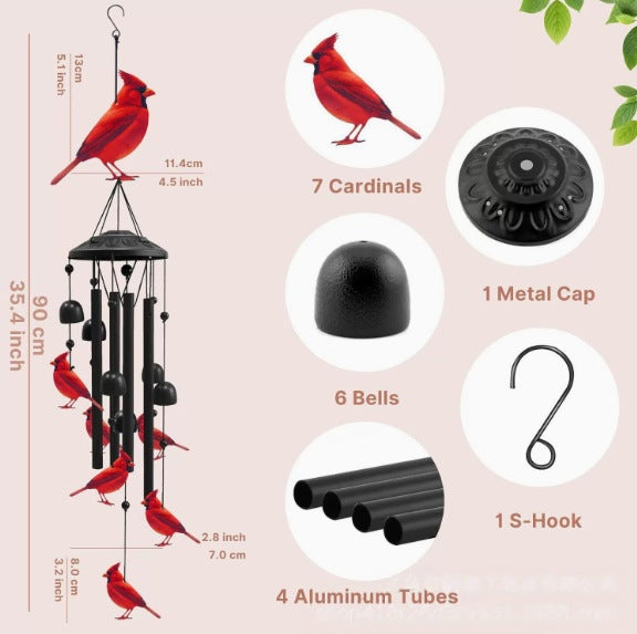 Cardinal Memorial Wind Chime Hanging Ornament for Garden and Patio