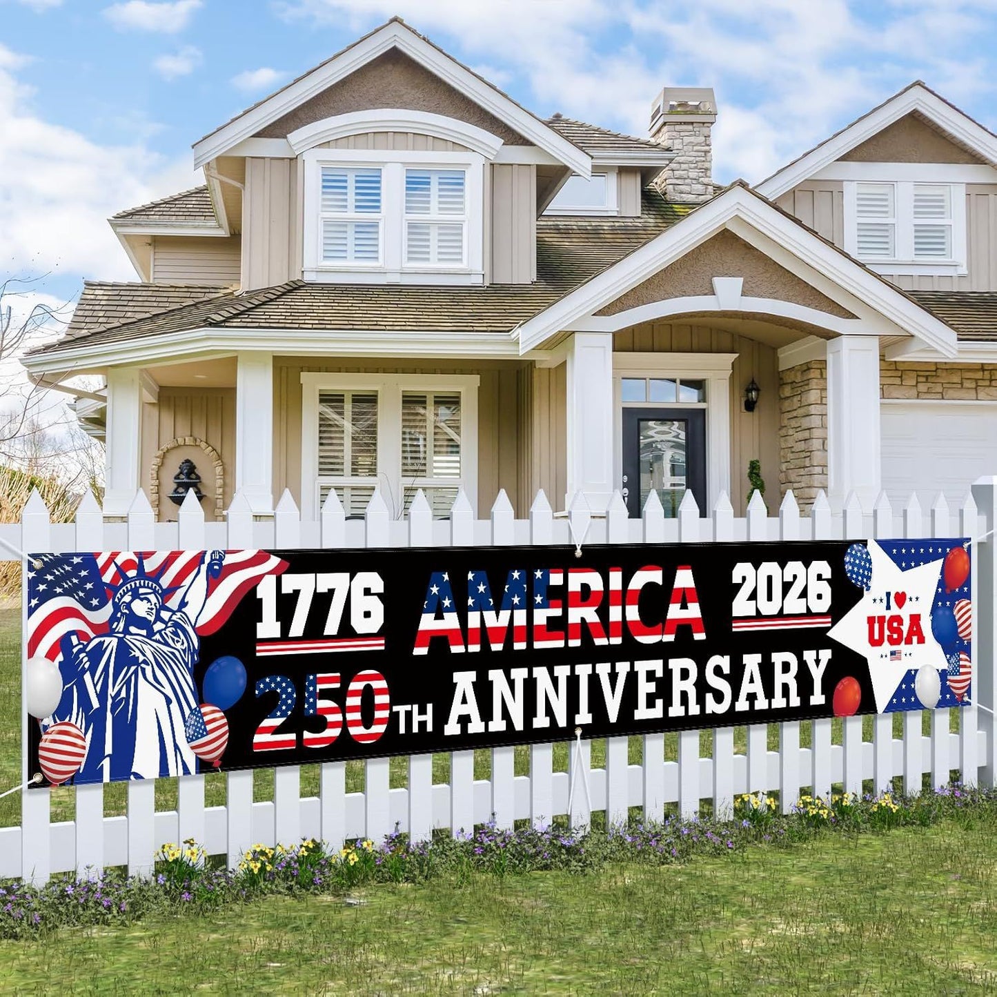 AMERICA 250TH ANNIVERSARY BANNER 1776–2026 🇺🇸 STATUE OF LIBERTY – LAND OF FREEDOM