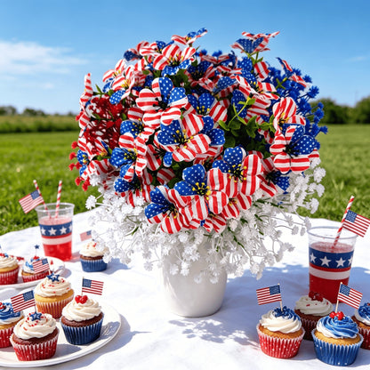🔥 Patriotic Red White Blue Artificial Flowers💐