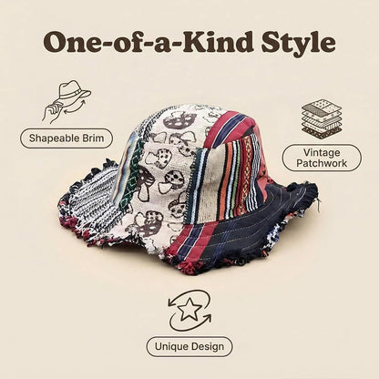 🔥Last Day 49% OFF - 🎩🍄Frayed Patchwork Bucket Hat(✨Shapeable Brim One-of-a-Kind Style)