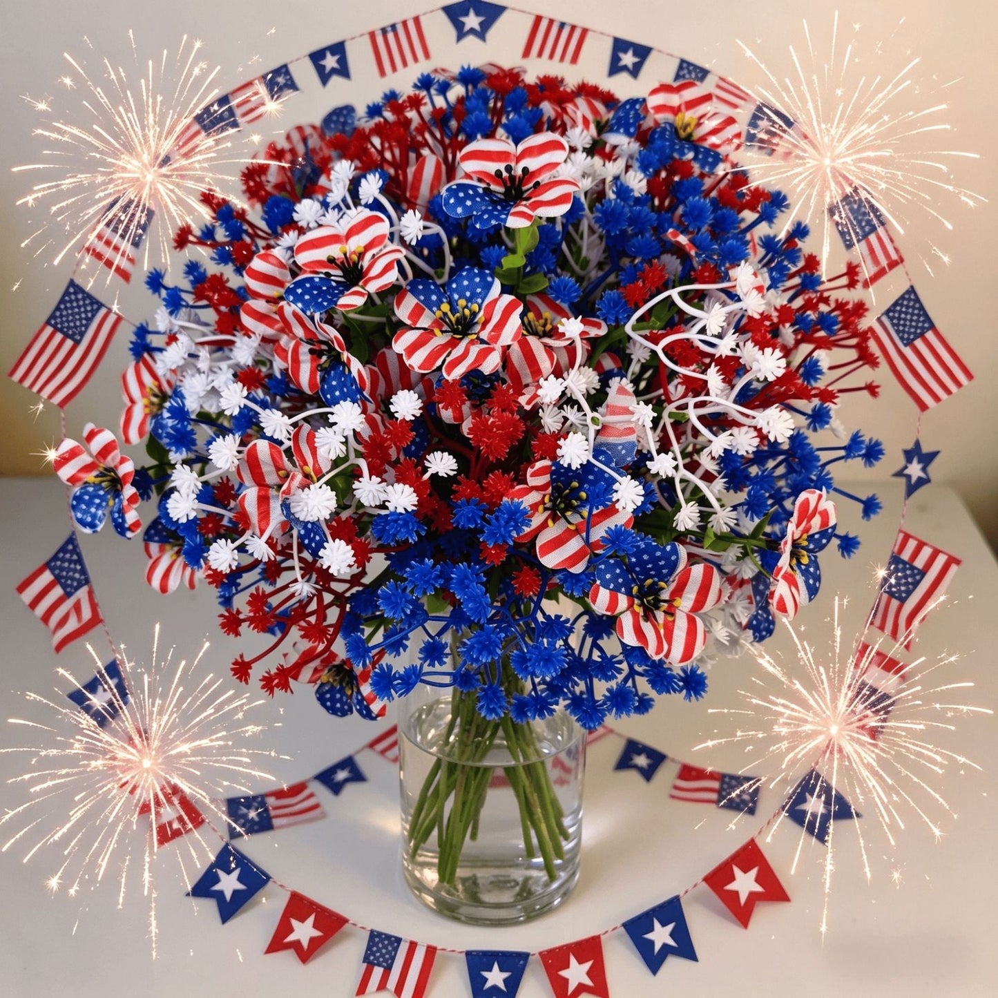 🔥 Patriotic Red White Blue Artificial Flowers💐