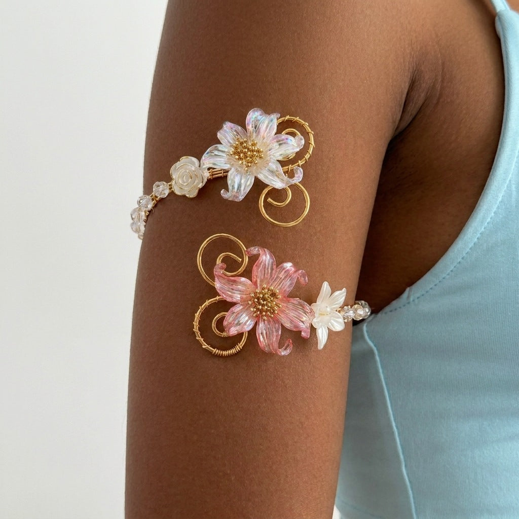 🌸 2026 Trending Fairy Floral Upper Arm Cuff – 💎Sculptural Beach Jewelry for Women