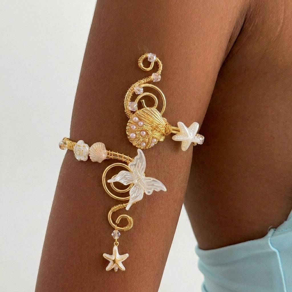 🌸 2026 Trending Fairy Floral Upper Arm Cuff – 💎Sculptural Beach Jewelry for Women