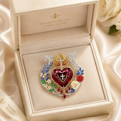 🙏 Buy 2 -Sacred Heart Floral Gemstone Brooch / 🙏 95.99% Buy 2| Double Blessing + Save20%