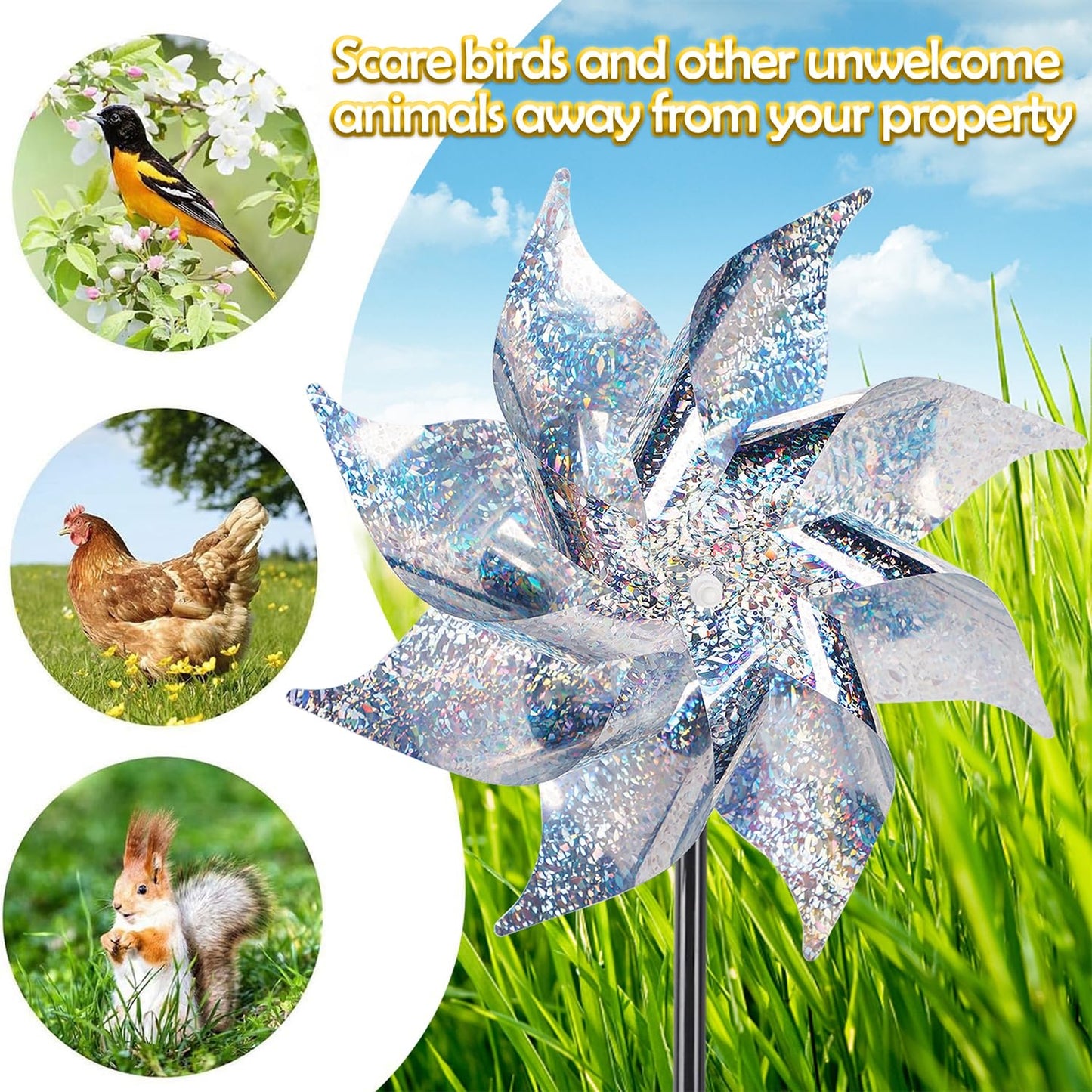 LAST DAY — BUY 6 GET 6 FREE 🔥Reflective Wind Spinner With Stake – Garden Bird Repellent Decor 🦅