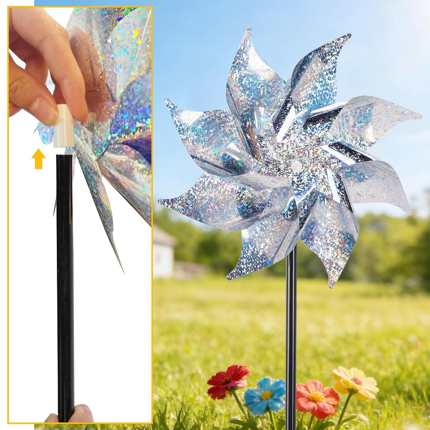 LAST DAY — BUY 6 GET 6 FREE 🔥Reflective Wind Spinner With Stake – Garden Bird Repellent Decor 🦅