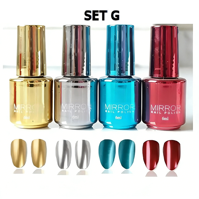 Metallic Mirror Finish Glass Nail Polish Pack Of 4