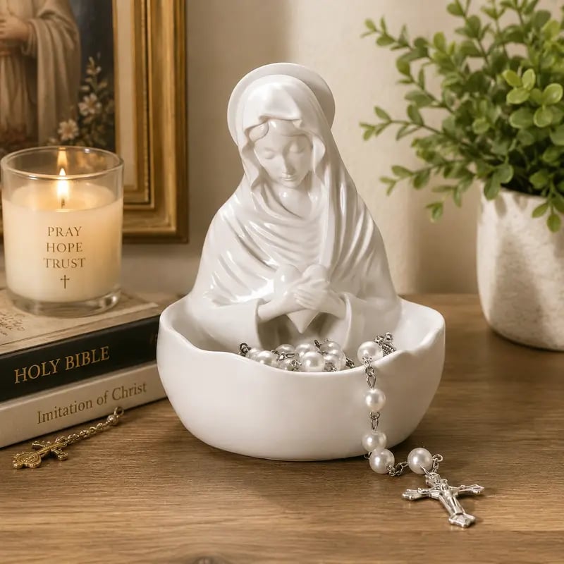 Resin Blessed Virgin Mary Rosary Holder Statue