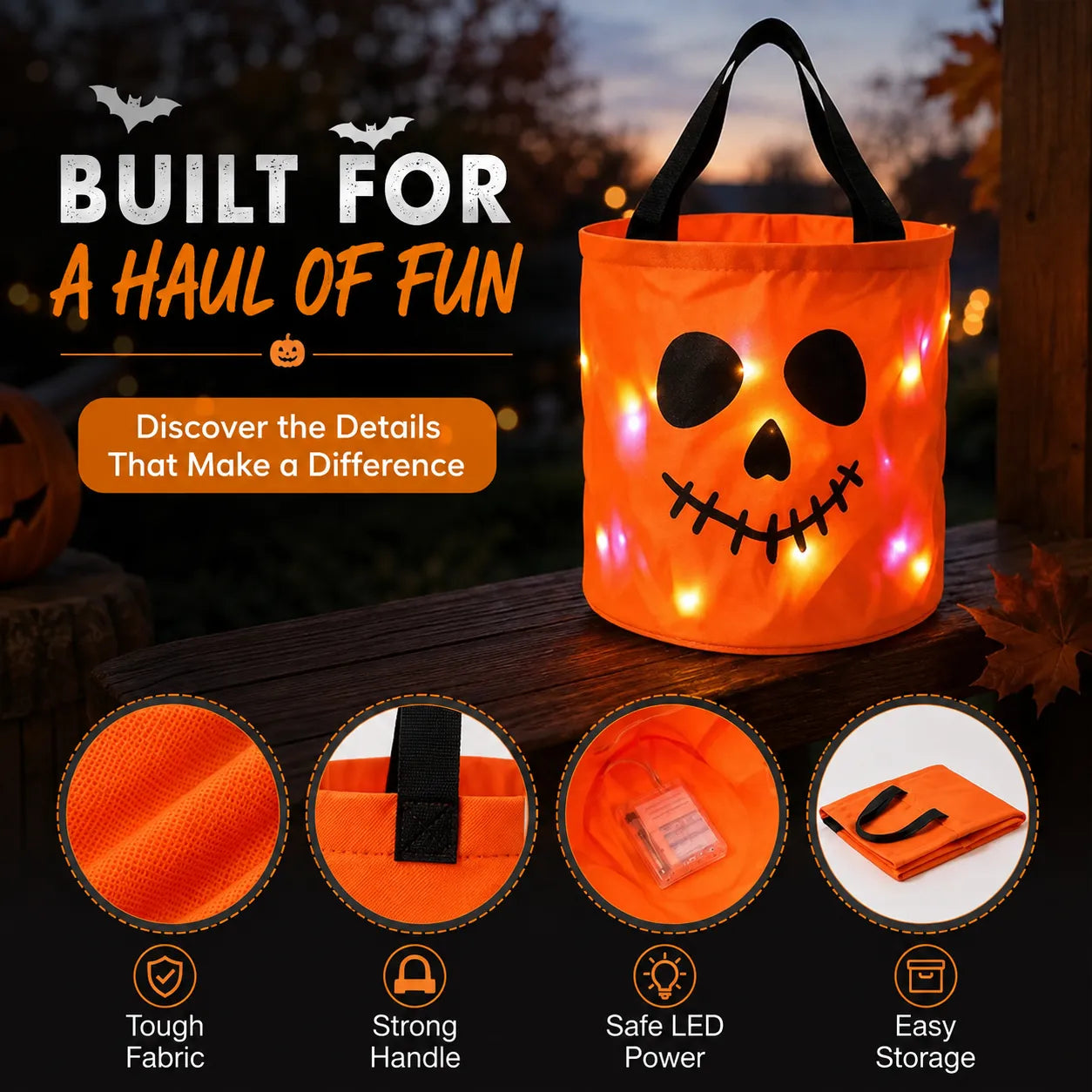 🎃LED Light-Up Halloween Candy Bag