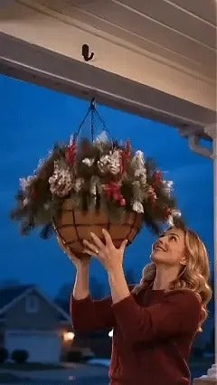 🎄 Last Day 50% OFF 🏆 Pre-Lit Christmas Hanging Basket | Pre-lit, weather-resistant, and zero maintenance