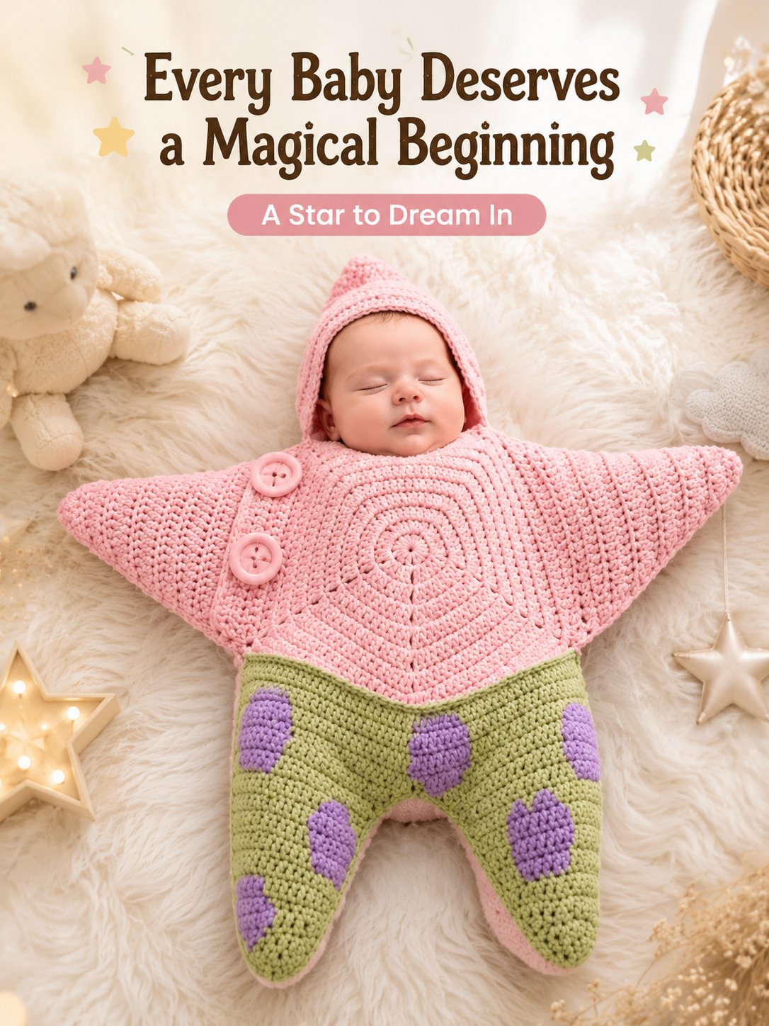 ⭐ Handmade Crochet Starfish Baby Swaddle Sleeping Bag — A Cozy Little Star Wrap For Your Newborn’s Sweetest Moments 🌙✨
