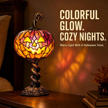 🔥HOT SALE🔥🎃 Halloween Pumpkin Glow Lamp – Vintage Stained-Glass-Style Table Light