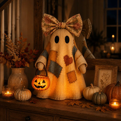 👻 Handmade Patchwork Ghost Pumpkin Lantern🎃