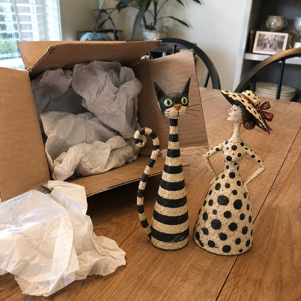Vintage Cat & Lady Sculptures
