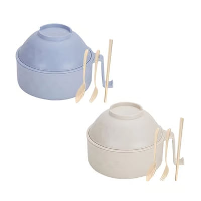 Two Pack Microwave Ramen Bowl Set With Chopsticks And Spoon, 32 Ounce Ramen Cooker For Quick Noodle Meals, Pasta And Soup Maker, Dorm Friendly Gift For Students, Blue And Pink