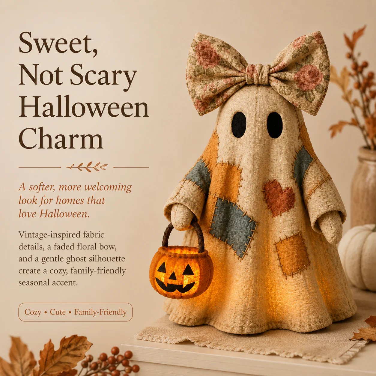 👻 Handmade Patchwork Ghost Pumpkin Lantern🎃