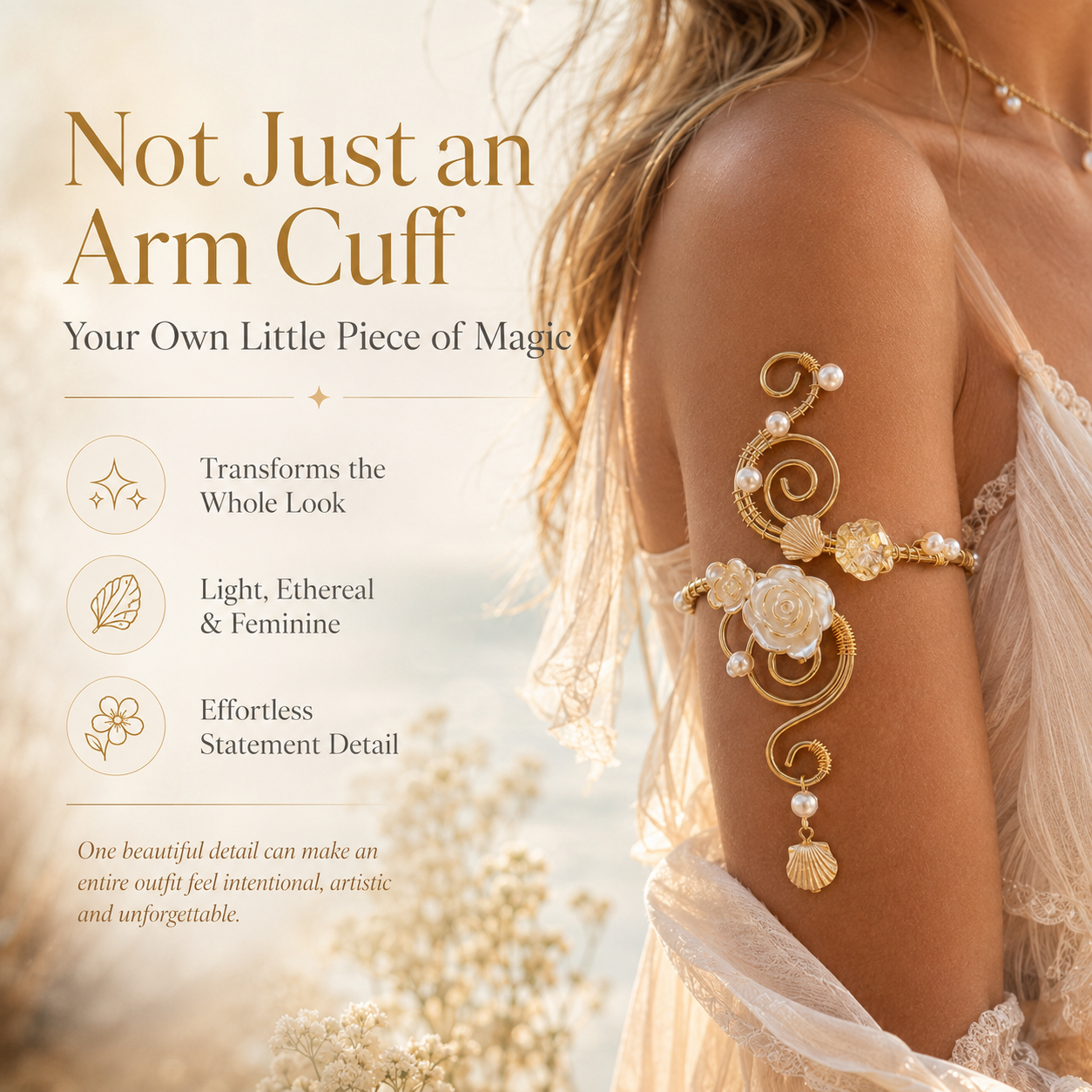 🌸 2026 Trending Fairy Floral Upper Arm Cuff – 💎Sculptural Beach Jewelry for Women
