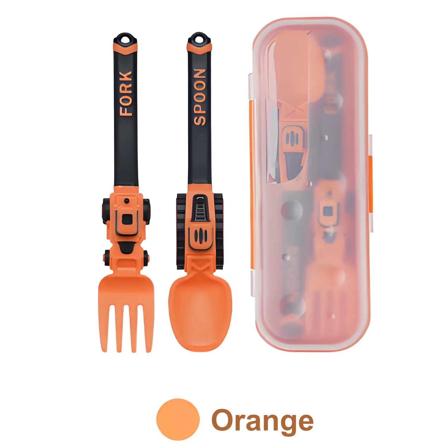 Construction Vehicle Kids Utensil Set 🚜 | 3-Piece Feeding Set with Spoon, Fork & Storage Case | Soft Grip | Dishwasher Safe | Perfect for Travel & Home | Gift Set Utensils