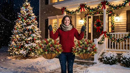 🎄 Last Day 50% OFF 🏆 Pre-Lit Christmas Hanging Basket | Pre-lit, weather-resistant, and zero maintenance