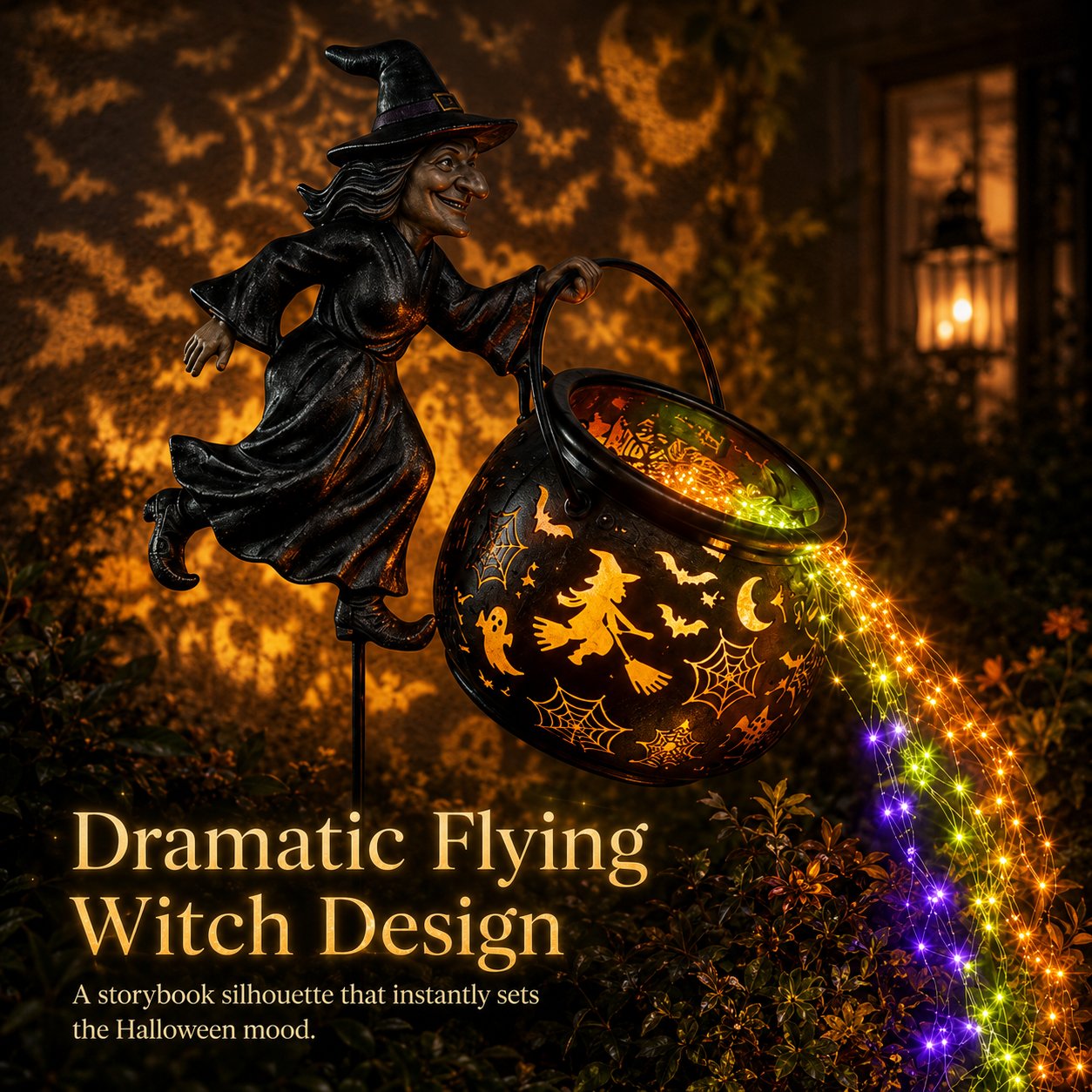 Halloween Witch Cauldron Solar Garden Light | 2026 Spooky Outdoor Decor