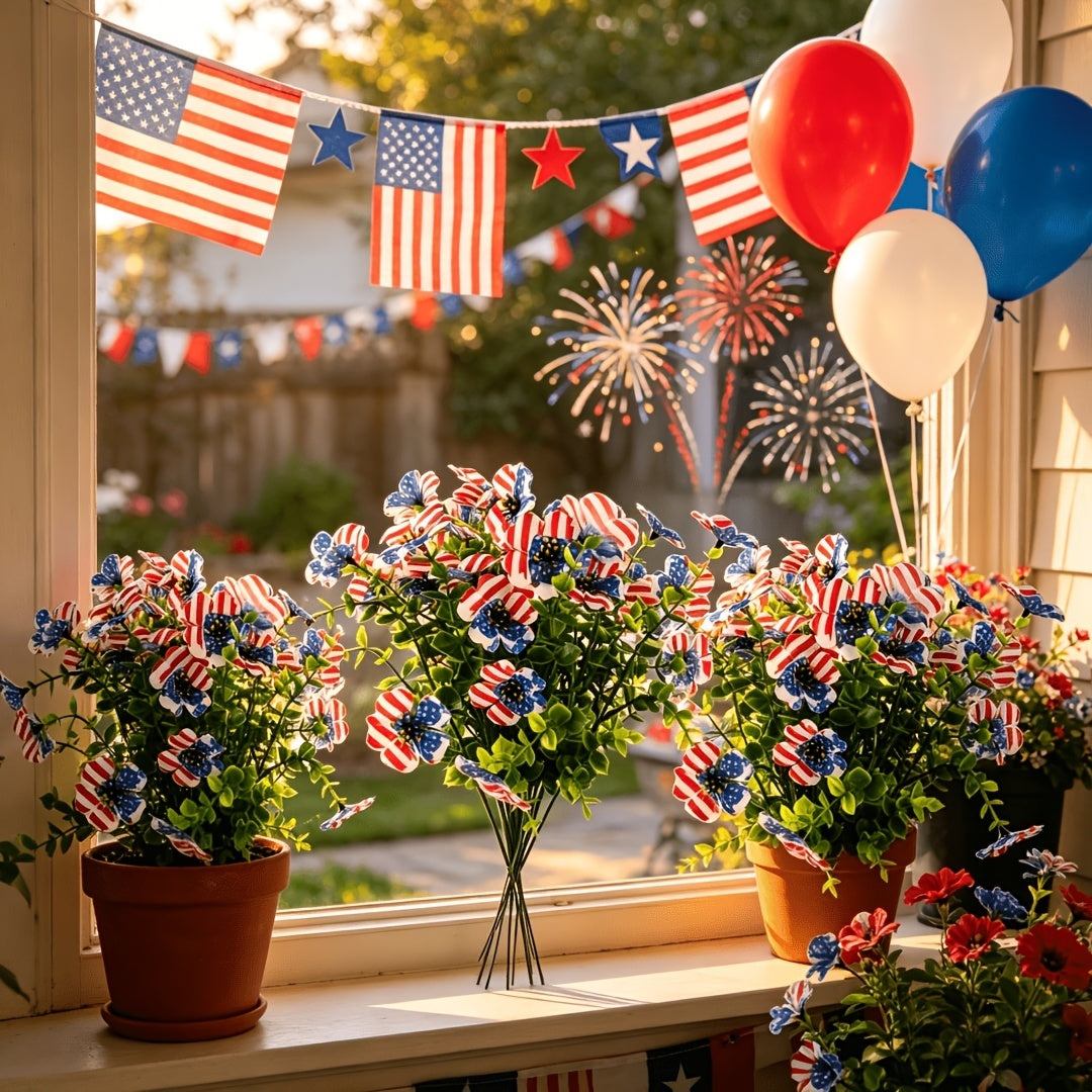 🔥 Patriotic Red White Blue Artificial Flowers💐