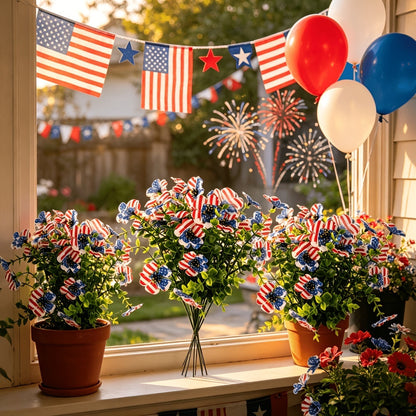 🔥 Patriotic Red White Blue Artificial Flowers💐