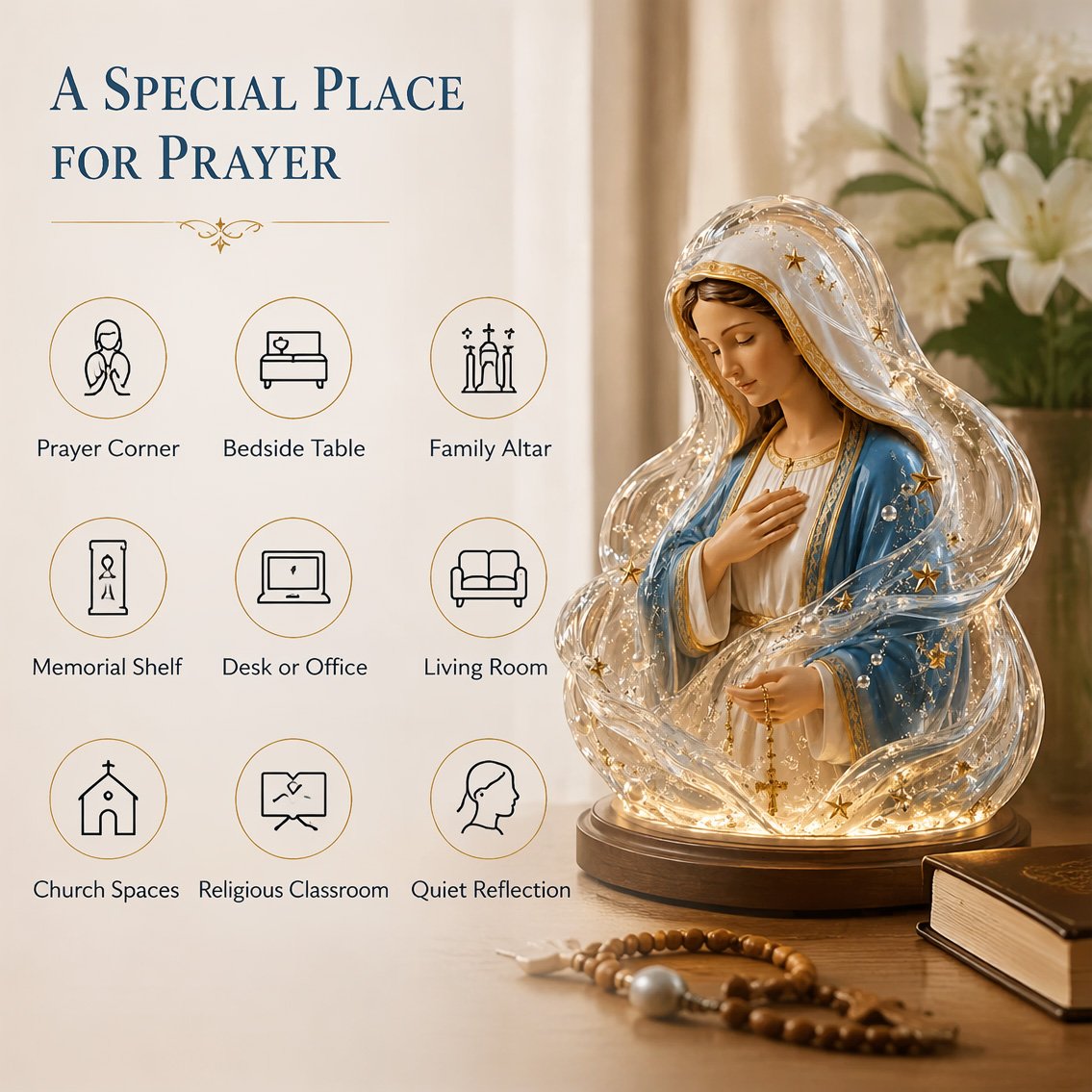 🔥LAST DAY 49% OFF - 🙏Our Lady of Starlight Illuminated Prayer Statue | Religious Decor & Faith Gift✨