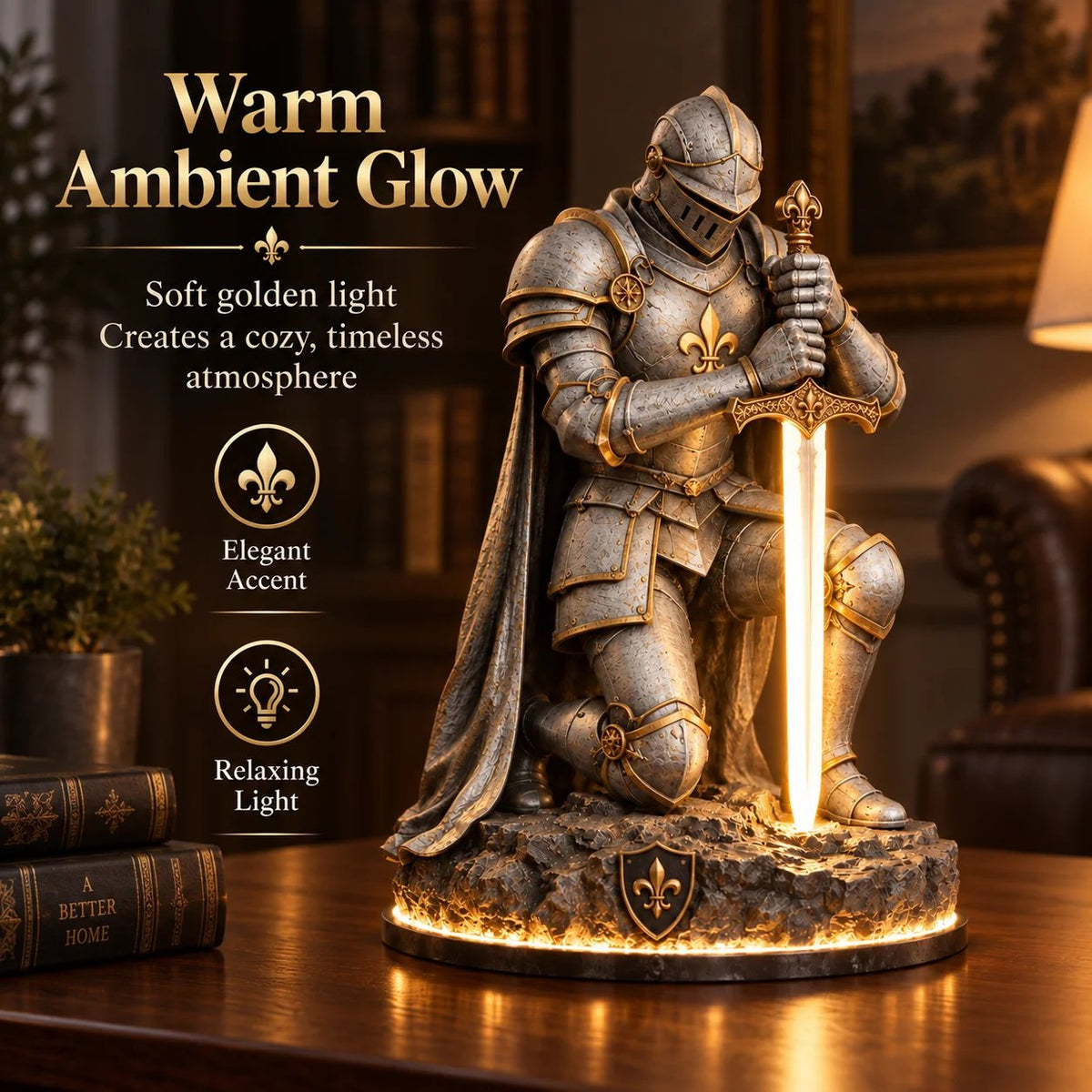 👑🛡️ The King's Last Guardian –⚔️ Illuminated Knight Sculpture