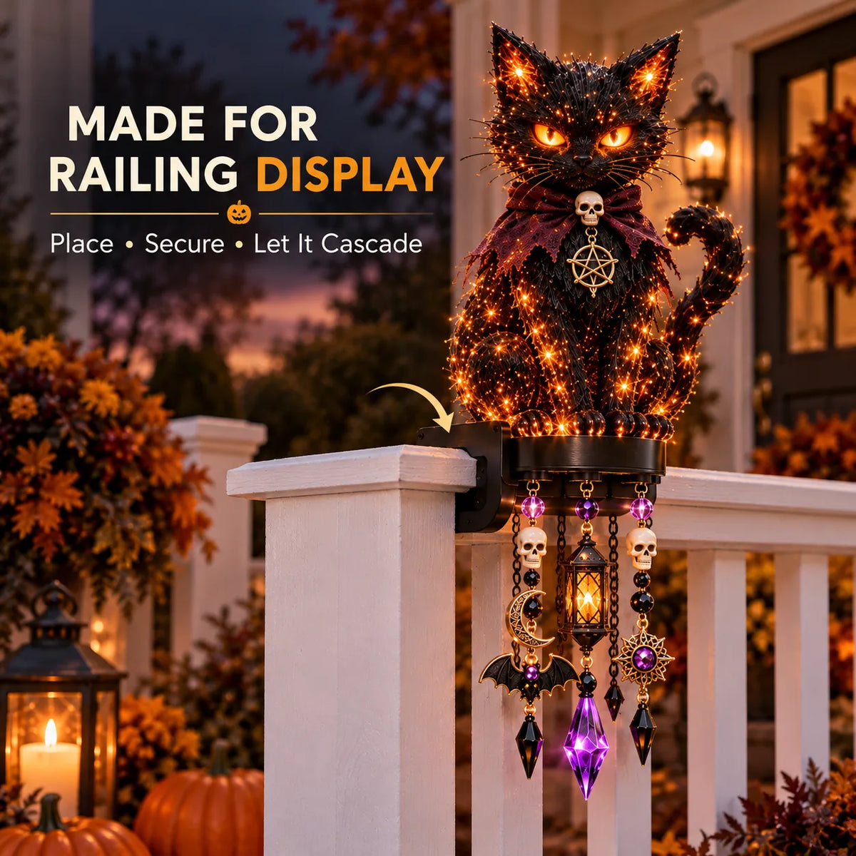 🔥😍🎃 Halloween Character Glow Cascade Railing Lights – Pumpkin, Witch, Ghost & Black Cat