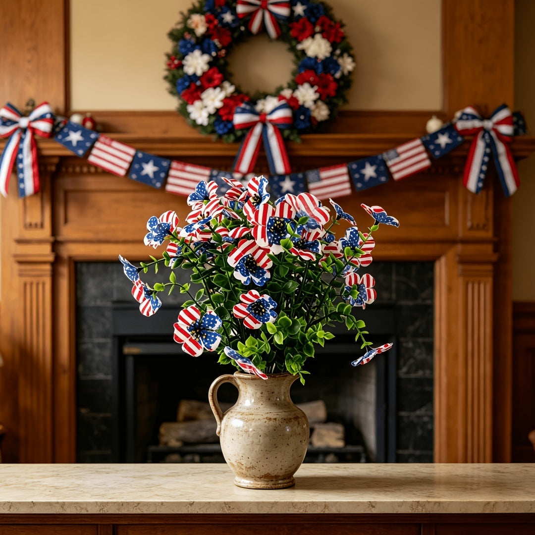 🔥 Patriotic Red White Blue Artificial Flowers💐
