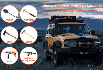 🛠️Metal Rubber Shovel Mount for Roof Rack & Truck Bed🔩Truck Jeep Offroad Roof Rack Axe Shovel Mount⚙️ Quick Fist Mounting Clamps