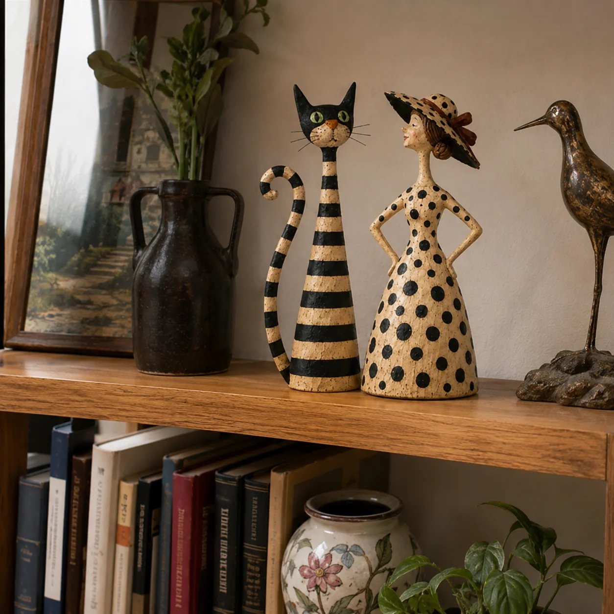 Vintage Cat & Lady Sculptures
