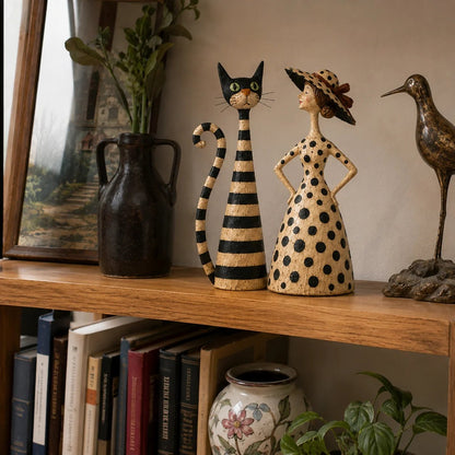 Vintage Cat & Lady Sculptures