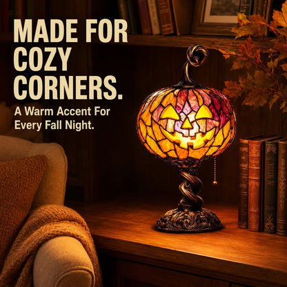 🔥HOT SALE🔥🎃 Halloween Pumpkin Glow Lamp – Vintage Stained-Glass-Style Table Light
