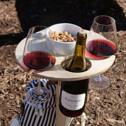 🍷 Collapsible Wine Table with Ground Stake • Beach & Camping