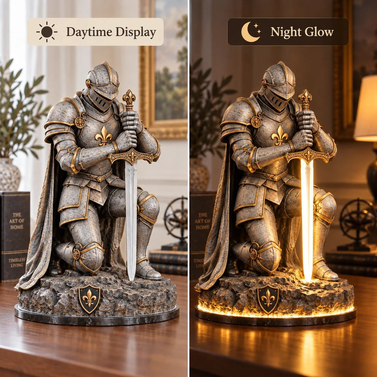 👑🛡️ The King's Last Guardian –⚔️ Illuminated Knight Sculpture
