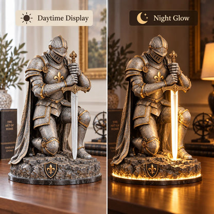👑🛡️ The King's Last Guardian –⚔️ Illuminated Knight Sculpture