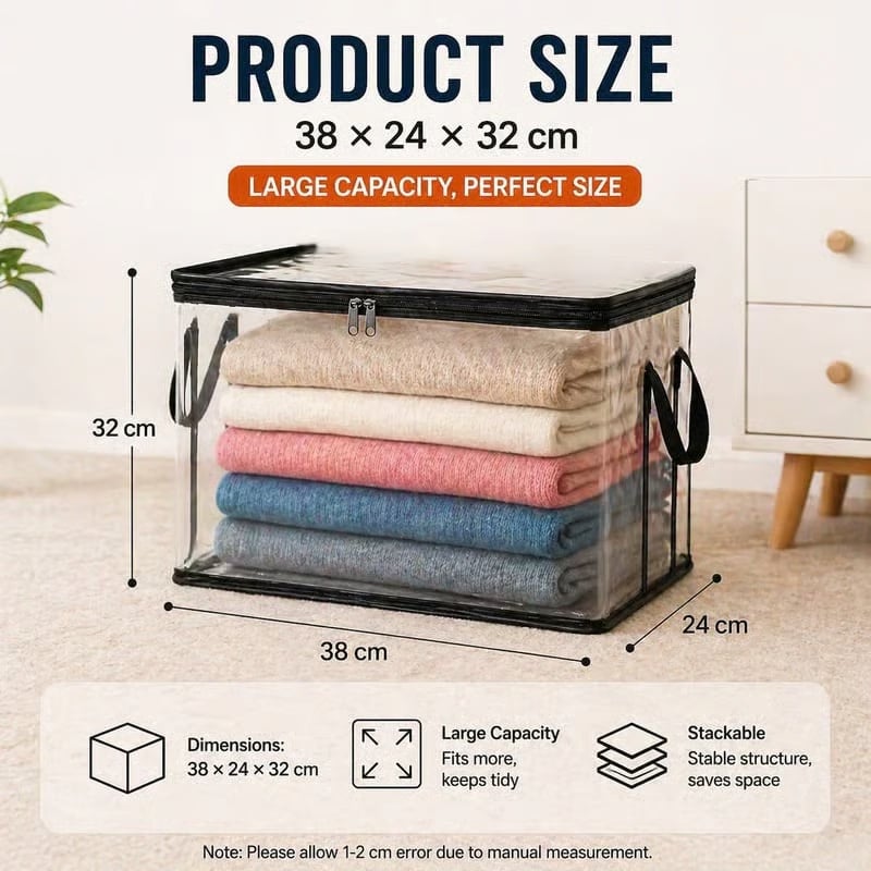 🔥Last Day 49% OFF📦Portable Large Heavy-Duty Thick Plastic Clear Storage Box with Hinged Lid | Home, Travel & Camping