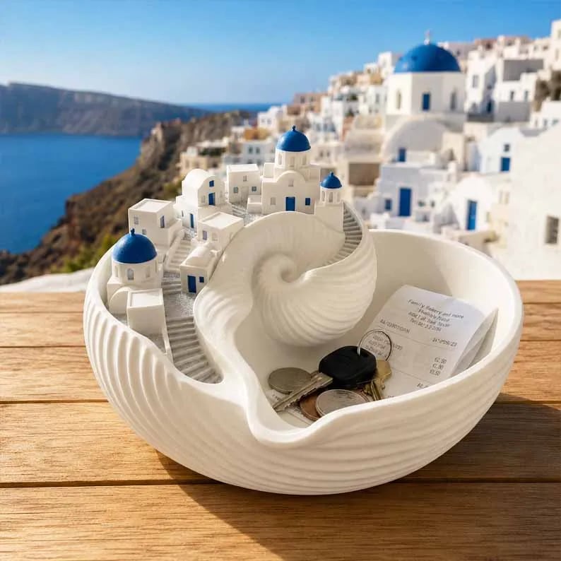 🔥Last Day 60% OFF 🌊 Hand-Painted Santorini Catchall Bowl | Limited Coastal Decor ✨
