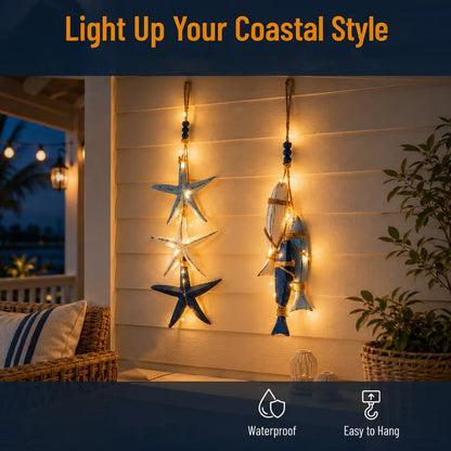 ⭐2026 HOT SALE🐟🌊Lighted Coastal Wooden Starfish & Fish Hanging Decor