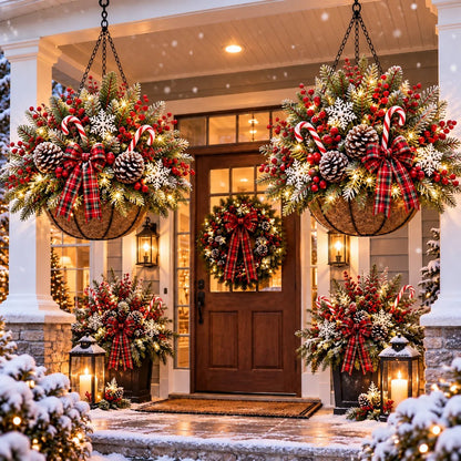 🎄 Last Day 50% OFF 🏆 Pre-Lit Christmas Hanging Basket | Pre-lit, weather-resistant, and zero maintenance