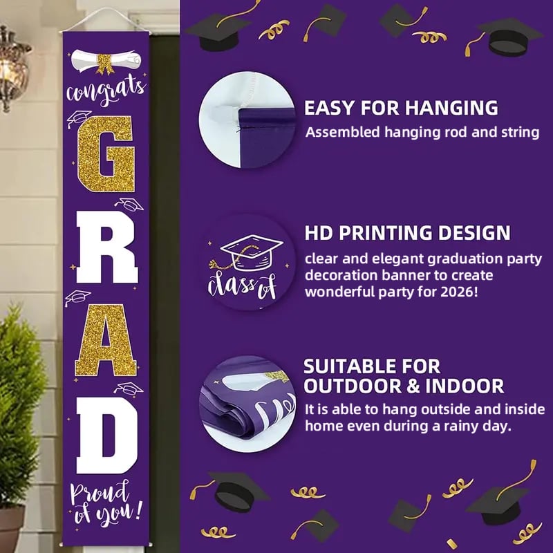 🎓Class of 2026 Graduation Banner | Congrats Grad Front Door Porch Decor for Graduation Party