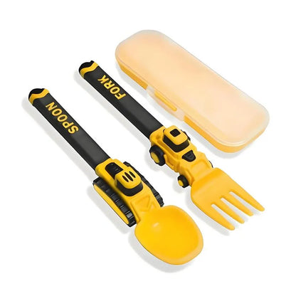 Construction Vehicle Kids Utensil Set 🚜 | 3-Piece Feeding Set with Spoon, Fork & Storage Case | Soft Grip | Dishwasher Safe | Perfect for Travel & Home | Gift Set Utensils