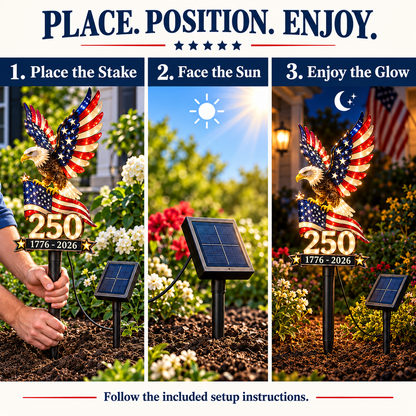 🇺🇸 America 250 Eagle Solar Yard Light – Patriotic Garden Decor | 1776–2026 🦅