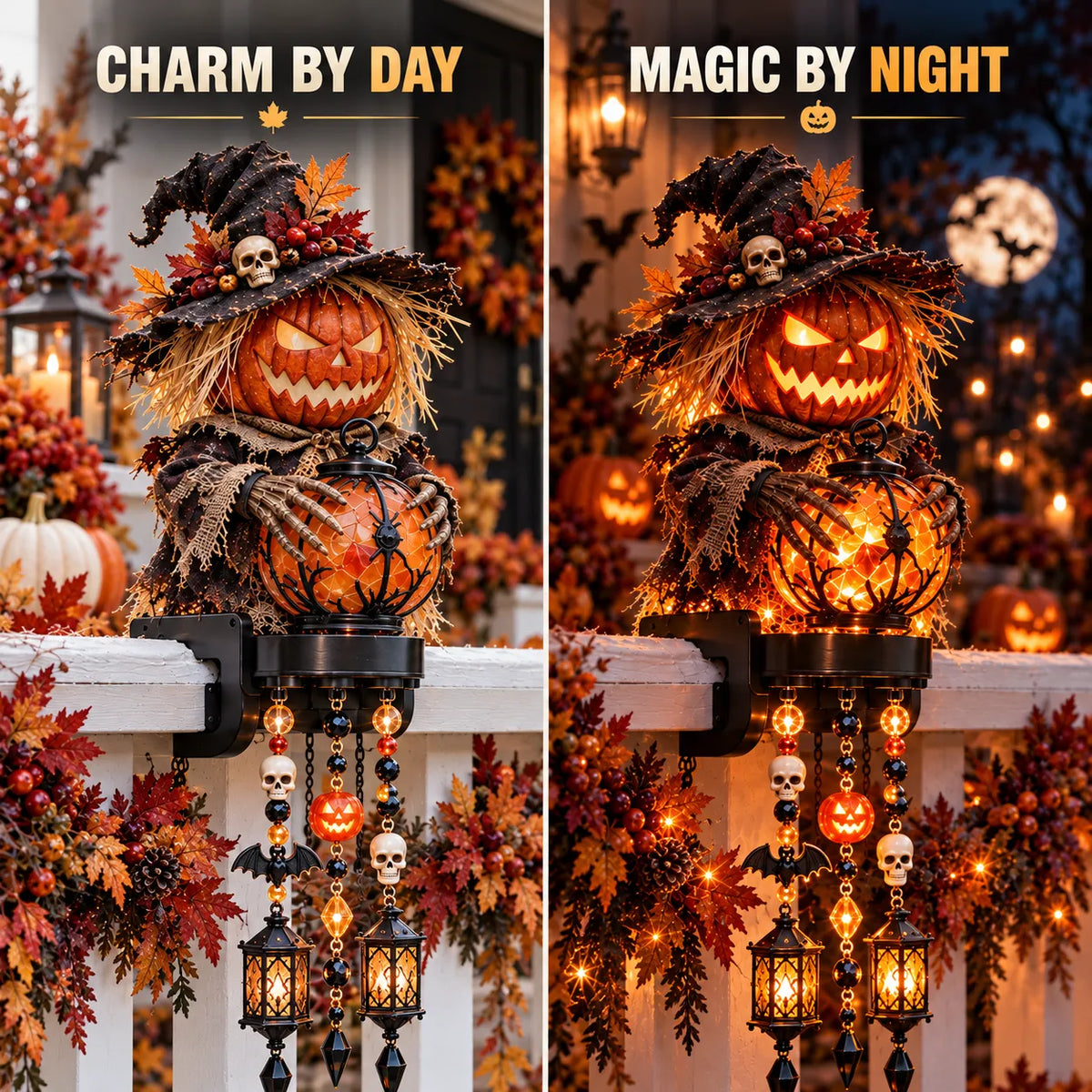 🔥😍🎃 Halloween Character Glow Cascade Railing Lights – Pumpkin, Witch, Ghost & Black Cat