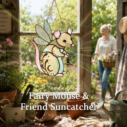 Handcrafted Stained Glass Enchanted Fairy Mouse Suncatcher – Whimsical Window Hanging Decor