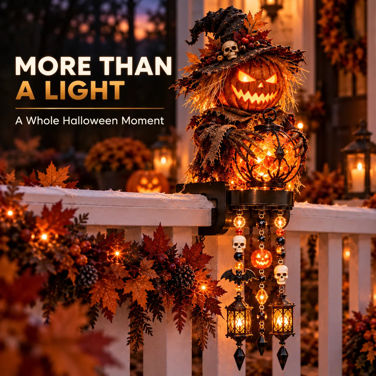 🔥😍🎃 Halloween Character Glow Cascade Railing Lights – Pumpkin, Witch, Ghost & Black Cat