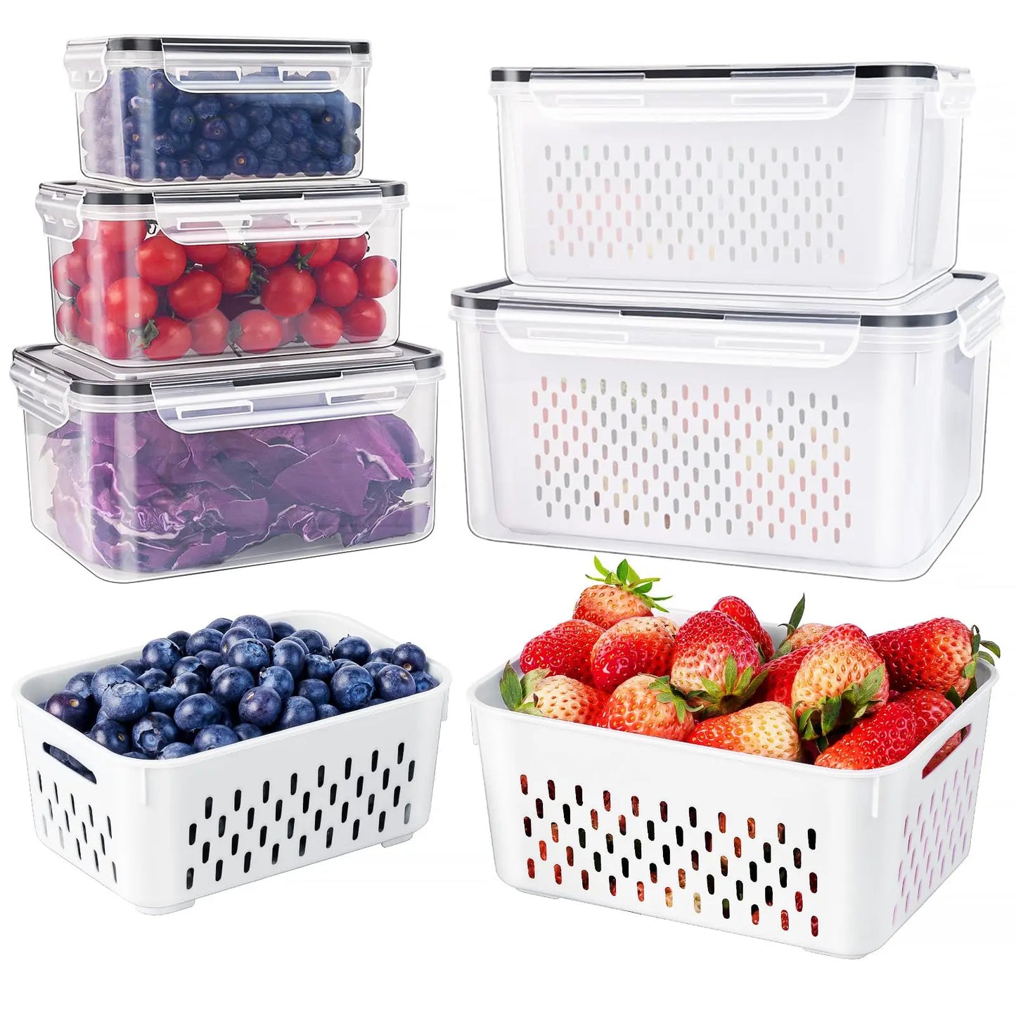 3/5 Pack Stackable Fridge Organizers with Removable Colander